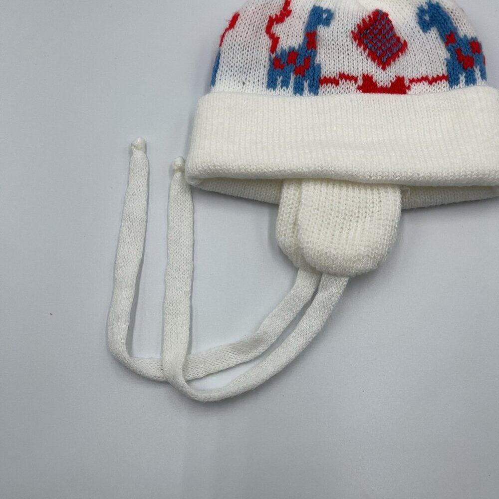 Vintage Red Blue White Giraffe Baby Winter Beanie Hat with Ear Flaps - Picture 3 of 11